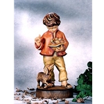 Woodcarving Boy with dog and birds