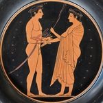 Palaestra Scene- Attic Red-Figure Plate, 520-510 BC