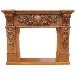 Hand carved wood fireplace-PT8009