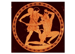 Red-Figure Dish Depicting Theseus Slaying the Minotaur
